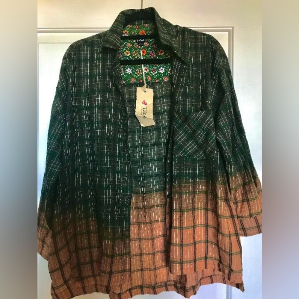 Oversized Fit Green Ombré Flannel